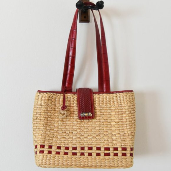 Brighton Handbags - Brighton Straw Satchel with Red Leather